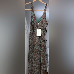 41 Hawthorn Green and Brown Leaf Pattern Dress